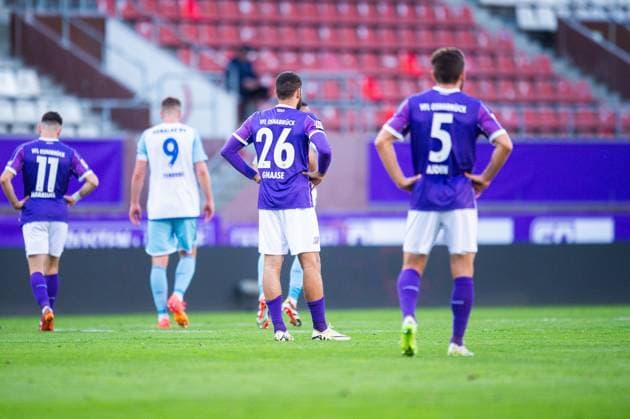 07 05 2024 Soccer, 2023 2024, 2 Bundesliga, Matchday 32, VfL Osnabrück FC Schalke 04 L R Charalampos Makridis Osnabrück , Simon Terodde Schalke , Dave Gnaase Osnabrück , Bashkim Ajdini Osnabrück DFL REGULATIONS PROHIBIT ANY USE OF PHOTOGRAPHS AS IMAGE SEQUENCES AND OR QUASI VIDEO