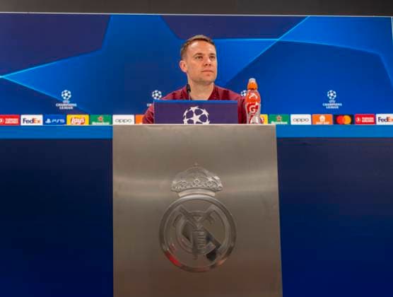 07 05 2024, Football UEFA Champions League 2023 2024 1 day before the semi-final, Real Madrid FC Bayern Munich, FC Bayern press conference at the Santiago Bernabeu Madrid stadium Goalkeeper Manuel Neuer FC Bayern Munich