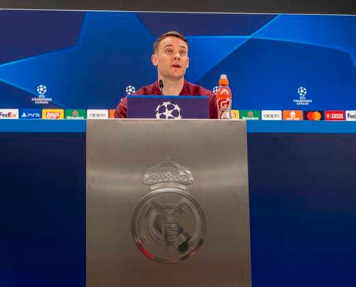 07 05 2024, Football UEFA Champions League 2023 2024 1 day before the semi-final, Real Madrid FC Bayern Munich, FC Bayern press conference at the Santiago Bernabeu Madrid stadium Goalkeeper Manuel Neuer FC Bayern Munich
