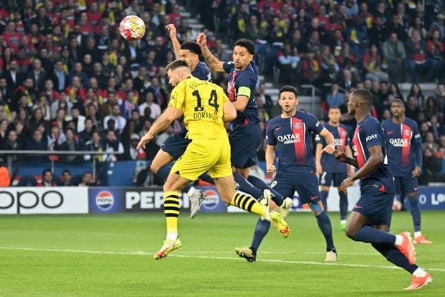 07 05 2024, xjrdrx, Football UEFA Champions League, Paris St Germain Borussia Dortmund emspor, v l Warren Zaire Emery PSG Paris St Germain Niclas Füllkrug Borussia Dortmund Marquinhos PSG Paris St Germain Zweikampf, Aktion, action, battle for the ball DFL DFB REGULATIONS PROHIBIT ANY USE OF PHOTOGRAPHS as IMAGE SEQUENCES and or QUASI VIDEO Paris