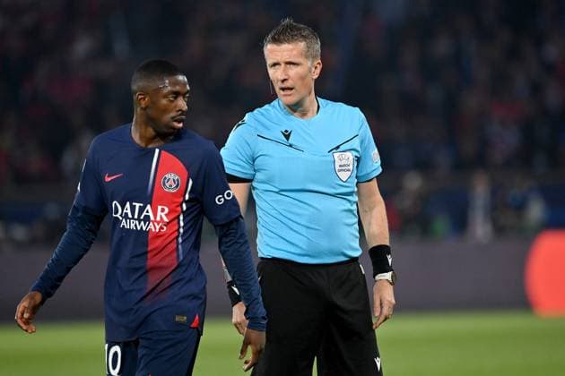 07 05 2024, xjrdrx, Football UEFA Champions League, Paris St Germain Borussia Dortmund emspor, v l Ousame Dembele PSG Paris St Germain Referee Referee Daniele Orsato Italy DFL DFB REGULATIONS PROHIBIT ANY USE OF PHOTOGRAPHS as IMAGE SEQUENCES and or QUASI VIDEO Paris