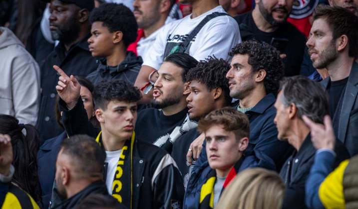 Paris, France 7th May 2024 Ramy Bensebaini BVB Julien Duranville BVB Mateu Morey BVB Paris Saint Germain Borussia Dortmund 07 05 2024