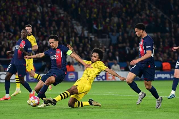 Karim Adeyemi 27 Borussia Dortmund in duel, action, with Marquinhos 5 Paris Saint Germain , Paris Saint Germain vs Borussia Dortmund, Football, Champions League, Semifinal, 07 05 2024 Paris Nordrhein Westfalen France Copyright: xkolbert-press MarcxNiemeyerx