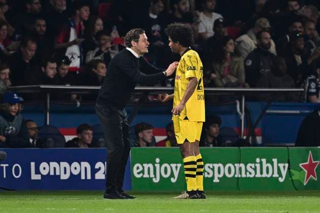 Head coach Edin Terzic Borussia Dortmund and Karim Adeyemi 27 Borussia Dortmund , Paris Saint Germain vs Borussia Dortmund, Football, Champions League, Semifinal, 07 05 2024 Paris Nordrhein Westfalen France Copyright: xkolbert-press MarcxNiemeyerx
