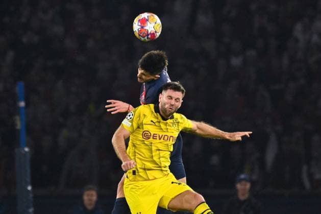 Lucas Beraldo ( 35 - PSG ) and Niclas Fullkrug ( 14 - Borussia Dortmund ) during the UEFA Champions League match between Paris Saint Germain and Borussia Dortmund at Parc Des Princes on May 07, 2024 in Paris, France. ( Photo by federico pestellini panoramic ) - FOOTBALL : PSG vs Borussia Dortmund - Ligue des Champions - 07 05 2024 FedericoPestellini Panoramic 
