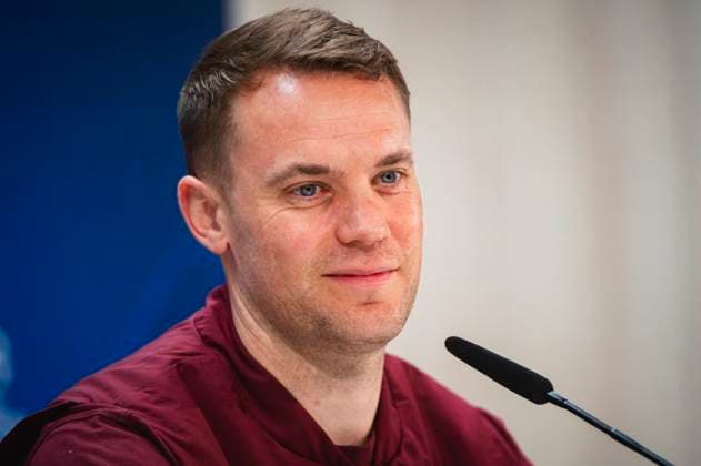 Uefa Champions League 2024: Bayern Munchen Pitch Walk and press conference, PK, Pressekonferenz MADRID, SPAIN - MAY 7: Manuel Neuer of FC Bayern Munchen seen speaking during the Bayern Munchen Pitch Walk and Press Conference ahead of their UEFA Champions League semi-final second leg match against Real Madrid at Estadio Santiago Bernabeu on May 7, 2024 in Madrid, Spain. Madrid Estadio Santiago Bernabeu Madrid Spain Copyright: xAlbertoxGardinx ag4_madrid_baymun_07may2024_md_350