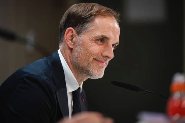Uefa Champions League 2024: Bayern Munchen Pitch Walk and press conference, PK, Pressekonferenz MADRID, SPAIN - MAY 7: Thomas Tuchel, the head coach of FC Bayern Munchen, seen speaking during the Bayern Munchen Pitch Walk and Press Conference ahead of their UEFA Champions League semi-final second leg match against Real Madrid at Estadio Santiago Bernabeu on May 7, 2024 in Madrid, Spain. Madrid Estadio Santiago Bernabeu Madrid Spain Copyright: xAlbertoxGardinx AGardin_20240507_football_Champions_League_Bayern_Press_Conference_470
