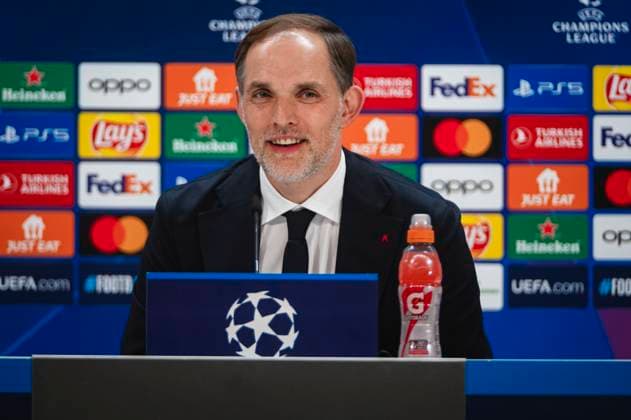 Uefa Champions League 2024: Bayern Munchen Pitch Walk and press conference, PK, Pressekonferenz MADRID, SPAIN - MAY 7: Thomas Tuchel, the head coach of FC Bayern Munchen, seen speaking during the Bayern Munchen Pitch Walk and Press Conference ahead of their UEFA Champions League semi-final second leg match against Real Madrid at Estadio Santiago Bernabeu on May 7, 2024 in Madrid, Spain. Madrid Estadio Santiago Bernabeu Madrid Spain Copyright: xAlbertoxGardinx AGardin_20240507_football_Champions_League_Bayern_Press_Conference_471