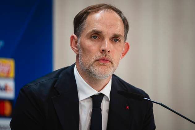 Uefa Champions League 2024: Bayern Munchen Pitch Walk and press conference, PK, Pressekonferenz MADRID, SPAIN - MAY 7: Thomas Tuchel, the head coach of FC Bayern Munchen, seen speaking during the Bayern Munchen Pitch Walk and Press Conference ahead of their UEFA Champions League semi-final second leg match against Real Madrid at Estadio Santiago Bernabeu on May 7, 2024 in Madrid, Spain. Madrid Estadio Santiago Bernabeu Madrid Spain Copyright: xAlbertoxGardinx AGardin_20240507_football_Champions_League_Bayern_Press_Conference_473