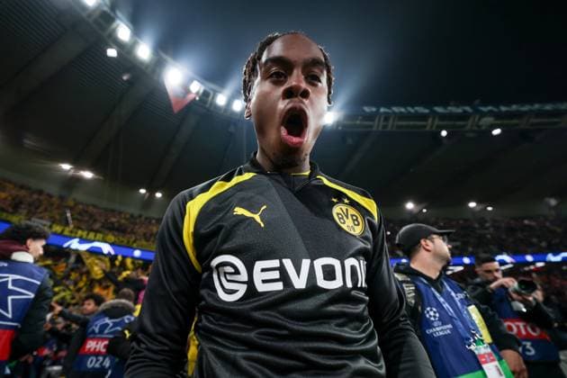 07 05 2024, Football, 2023 2024 season, UEFA Champions League, semi-final, Paris Saint Germain Borussia Dortmund, Jamie Jermaine Bynoe Gittens Borussia Dortmund cheers, Paris Parc de Princes Paris France xRHR PHOTO DEx Copyright: DennisxEwert RHR-FOTOx RHR-FOTO DE