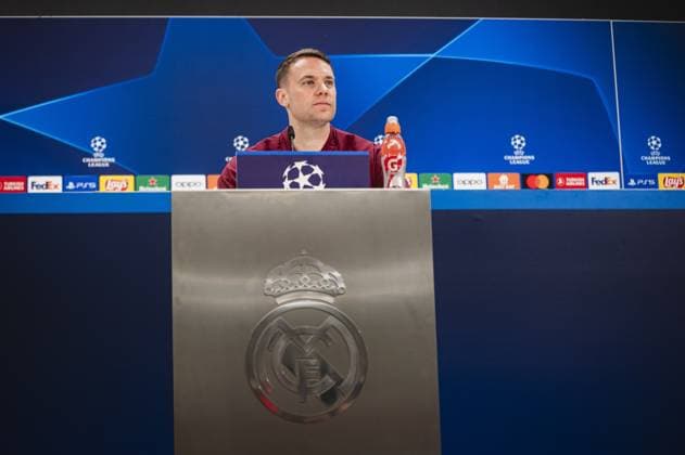 MADRID, SPAIN - MAY 7: Manuel Neuer of FC Bayern Munchen seen speaking during the Bayern Munchen Pitch Walk and press conference, PK, Pressekonferenz ahead of their UEFA Champions League semi-final second leg match against Real Madrid at Estadio Santiago Bernabeu on May 7, 2024 in Madrid, Spain.  Copyright: xAlbertoxGardin IPAxSportx xipa-ax xx IPA_45844776 IPA_Agency_IPA45844776