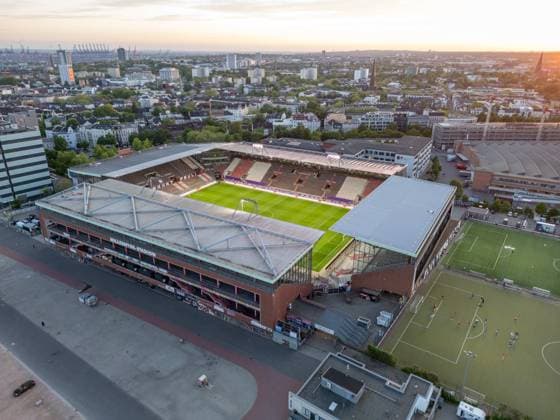 2 Bundesliga VfL Osnabrück FC Schalke 04 on 07 05 2024 at the Millerntor Stadium in Hamburg Aerial view of the Millerntor Stadium in Hamburg St Pauli MT