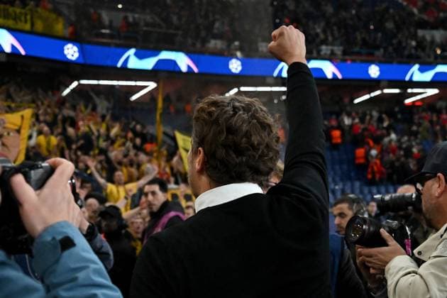 07 05 2024, xjrdrx, Soccer UEFA Champions League, Paris St Germain Borussia Dortmund emspor, v l Jubel Freude über über den Sieg und den Einzug in das Finale der Champions League bei Borussia Dortmund Trainer Edin Terzic Borussia Dortmund DFL DFB REGULATIONS PROHIBIT ANY USE OF PHOTOGRAPHS as IMAGE SEQUENCES and or QUASI VIDEO Paris