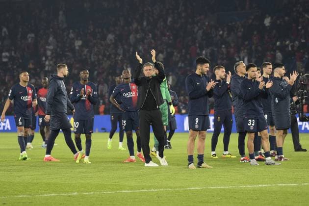 Deception Paris Saint Germain - Luis Enrique (PSG) - Kylian Mbappe (PSG) - Ousmane Dembele (PSG) - Nuno Mendes (PSG) - Goncalo Ramos (PSG) - Warren Zaire-Emery (PSG) FOOTBALL : Paris Saint Germain Vs Borussia Dortmund - Ligue des Champions - 07 05 2024 MichaelBaucher Panoramic 