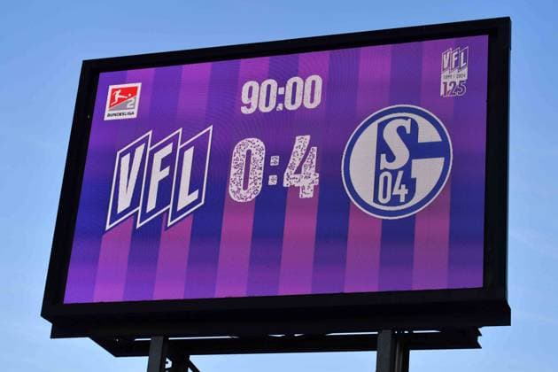 Soccer 2 Bundesliga 32 Matchday VfL Osnabrück FC Schalke 04 on 07 05 2024 at Millerntor Stadion in Hamburg The scoreboard at Millerntor Stadion shows the final score Osnabrück 0 4 Schalke xRx