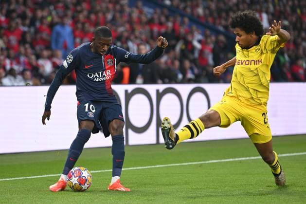 Paris, Parc des Princes, 07 05 24, GER, Men, UEFA Champions League, Semi-final, Season 2023 2024, Paris Saint Germain Borussia Dortmund Picture from left in duel Ousmane DEMBELE Paris and Karim ADEYEMI Dortmund Only for editorial use UEFA regulations prohibit any use of photographs as image sequences and or quasi video France