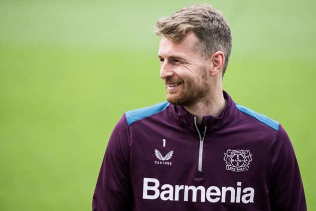 UEFA Europa League final training Bayer 04 Leverkusen Lukas Hradecky Bayer 04 Leverkusen, 1 laughing UEFA Europa League final training Bayer 04 Leverkusen Leverkusen, Ulrich Haberland Stadion am 08 052024 Copyright: xBEAUTIFULxSPORTS Wunderlx