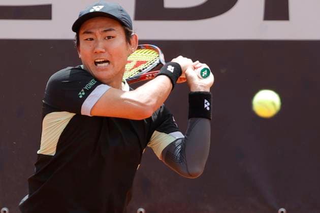 May 8, 2024, Rome, Lazio, Italy: Yoshihito Nishioka (JPN is playing during the first round match ) against Sebastian Ofner (AUT)on day three of the Internazionali BNL D Italia 2024 at Foro Italico on May 08, 2024 in Rome, Italy. Rome Italy - ZUMAl131 20240508_zsp_l131_001 Copyright: xCiroxDexLucax