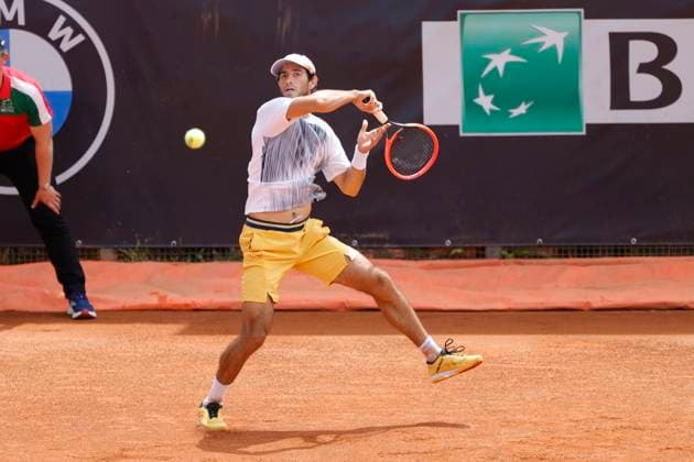 May 8, 2024, Rome, Lazio, Italy: Pedro Martinez (ESP) is playing during the first round match against Nuno Borges (POR) on day three of the Internazionali BNL D Italia 2024 at Foro Italico on May 08, 2024 in Rome, Italy. Rome Italy - ZUMAl131 20240508_zsp_l131_027 Copyright: xCiroxDexLucax
