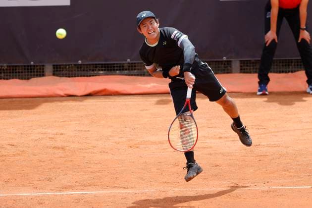 May 8, 2024, Rome, Lazio, Italy: Yoshihito Nishioka (JPN is playing during the first round match ) against Sebastian Ofner (AUT)on day three of the Internazionali BNL D Italia 2024 at Foro Italico on May 08, 2024 in Rome, Italy. Rome Italy - ZUMAl131 20240508_zsp_l131_028 Copyright: xCiroxDexLucax