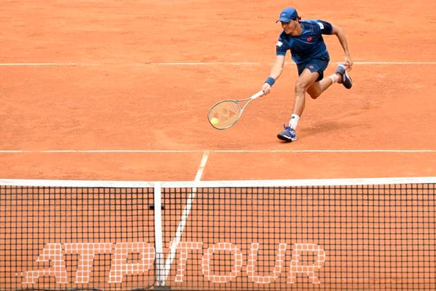 Luciano Darderi of Italy in action during the match against Denis Shapovalov of Canada at the Internazionali BNL d Italia 2024 tennis tournament at Foro Italico in Rome, Italy on May 8, 2024. antoniettaxbaldassarre