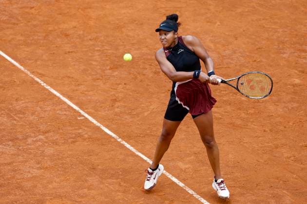 May 8, 2024, Rome, ITALY: Naomi Osaka of Japan in action during her women s singles 1st round match against Clara Burel of France (not pictured) at the Italian Open tennis tournament in Rome, Italy, 08 May 2024 ANSA FABIO FRUSTACI Italian Open tennis tournament  - ZUMAa110 20240508_zaf_a110_028 Copyright: xFabioxFrustacix