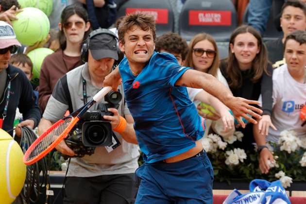 May 8, 2024, Rome, Lazio, Italy: Flavio Cobolli (ITA) celebrates after win the first round match against Maximilian Marterer (GER) on day three of the Internazionali BNL D Italia 2024 at Foro Italico on May 08, 2024 in Rome, Italy. Rome Italy - ZUMAl131 20240508_zsp_l131_066 Copyright: xCiroxDexLucax
