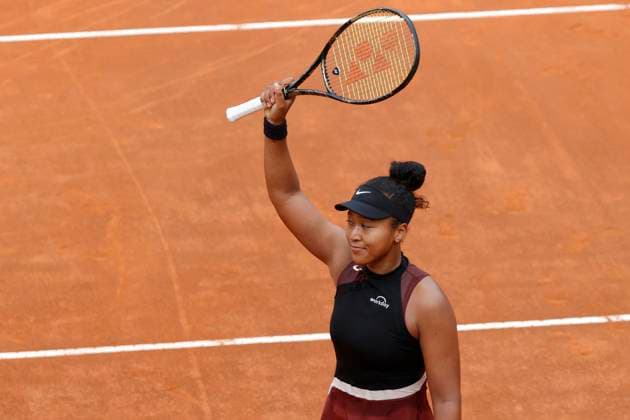 May 8, 2024, Rome, Lazio, Italy: Naomi Osaka (JPN) celebrates after win during the first round match against Clara Burel (FRA) on day three of the Internazionali BNL D Italia 2024 at Foro Italico on May 08, 2024 in Rome, Italy. Rome Italy - ZUMAl131 20240508_zsp_l131_083 Copyright: xCiroxDexLucax