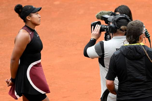 Naomi Osaka of United States of America attends an interview the match against Clara Burel of France at the Internazionali BNL d Italia 2024 tennis tournament at Foro Italico in Rome, Italy on May 8, 2024. Naomi Osaka defeated Clara Burel 7-6, 6-1. antoniettaxbaldassarre