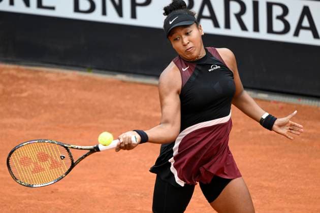 Naomi Osaka of United States of America in action during the match against Clara Burel of France at the Internazionali BNL d Italia 2024 tennis tournament at Foro Italico in Rome, Italy on May 8, 2024. Naomi Osaka defeated Clara Burel 7-6, 6-1. antoniettaxbaldassarre
