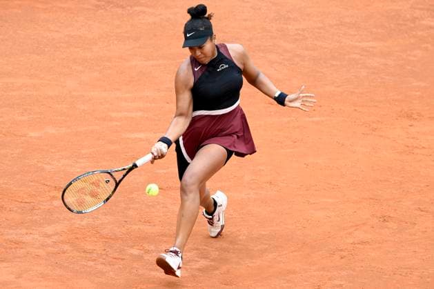 Naomi Osaka of United States of America in action during the match against Clara Burel of France at the Internazionali BNL d Italia 2024 tennis tournament at Foro Italico in Rome, Italy on May 8, 2024. Naomi Osaka defeated Clara Burel 7-6, 6-1. antoniettaxbaldassarre