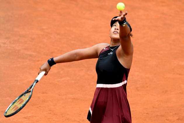 Naomi Osaka of United States of America serves during the match against Clara Burel of France at the Internazionali BNL d Italia 2024 tennis tournament at Foro Italico in Rome, Italy on May 8, 2024. Naomi Osaka defeated Clara Burel 7-6, 6-1. antoniettaxbaldassarre