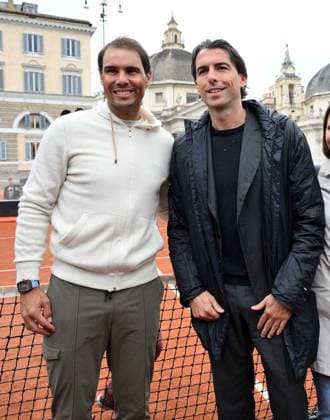 May 8, 2024, Rome: Spanish tennis player Rafael Nadal (L) with Councilor for Major Events, Tourism and Fashion of the municipality of Rome, Alessandro Onorato (R), as he meets his fans at piazza del Popolo in Rome, Italy, 08 May 2024. ANSA ETTORE FERRARI Rafael Nadal in Rome  - ZUMAa110 20240508_zaf_a110_049 Copyright: xEttorexFerrarix