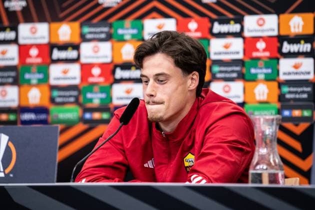 AS Roma, Press conference 08 05 2024 Mile Svilar AS Roma, 99 Bayer 04 Leverkusen, Press conference for the UEFA Europa League match Bayer 04 Leverkusen AS Roma BayArena, Leverkusen 08 05 2024 Copyright: xBEAUTIFULxSPORTS Buriakovx
