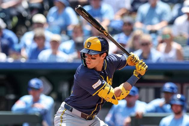 May 8, 2024: Milwaukee Brewers designated hitter Christian Yelich (22) is ready for the pitch from Kansas City Royals starting pitcher Brady Singer (51) at Kauffman Stadium in Kansas City, MO. CSM - ZUMAc04_ 20240508_zma_c04_004 Copyright: xDavidxSmithx