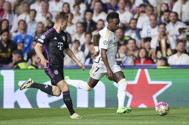 Vinicius Junior of Real Madrid CF with the ball during the UEFA Champions League match between Real Madrid and Bayern Munich at Santiago Bernabeu Stadium on May 8, 2024 in Madrid, Spain. (Photo by: Ma de Gracia Jimenez) FOOTBALL : Real Madrid vs Bayern Munich- UEFA Champions League - 08 05 2024 LGM Panoramic 