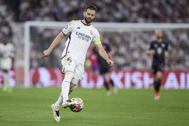 Jose Ignacio Fernandez Nacho with the ball during the UEFA Champions League match between Real Madrid and Bayern Munich at Santiago Bernabeu Stadium on May 8, 2024 in Madrid, Spain. (Photo by: LGM) FOOTBALL : Real Madrid vs Bayern Munich- UEFA Champions League - 08 05 2024 LGM Panoramic 