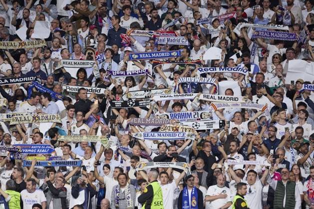 Fans of Real Madrid CF during the UEFA Champions League match between Real Madrid and Bayern Munich at Santiago Bernabeu Stadium on May 8, 2024 in Madrid, Spain. (Photo by: LGM) FOOTBALL : Real Madrid vs Bayern Munich- UEFA Champions League - 08 05 2024 LGM Panoramic 