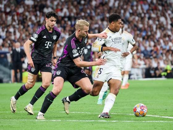 Jude Bellingham Real Madrid 5 , Matthijs de Ligt Bayern Muenchen 4 , Real Madrid vs FC Bayern Muenchen, Champions League, semi-final, second leg, season 2023 24, 8 5 2024, Real Madrid vs FC Bayern Muenchen, Champions League semi-final, second leg, season 2023 24, 8 5 2024, Madrid Copyright: xEibner-Pressefoto joergxNiebergax EP_JNL
