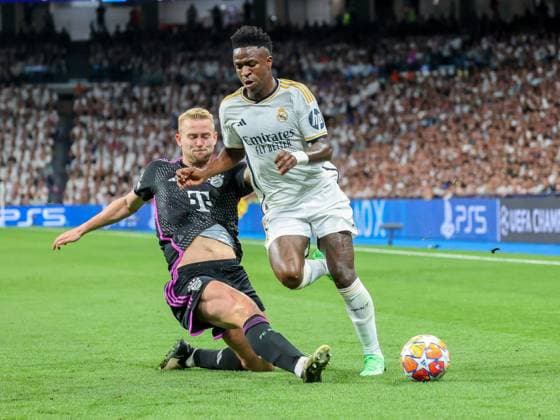 Vinicius Junior Real Madrid 7 , Matthijs de Ligt Bayern Muenchen 4 , Real Madrid vs FC Bayern Muenchen, Champions League, semi-final, second leg, season 2023 24, 8 5 2024, Real Madrid vs FC Bayern Muenchen, Champions League semi-final, second leg, season 2023 24, 8 5 2024, Copyright: xEibner-Pressefoto joergxNiebergax EP_JNL