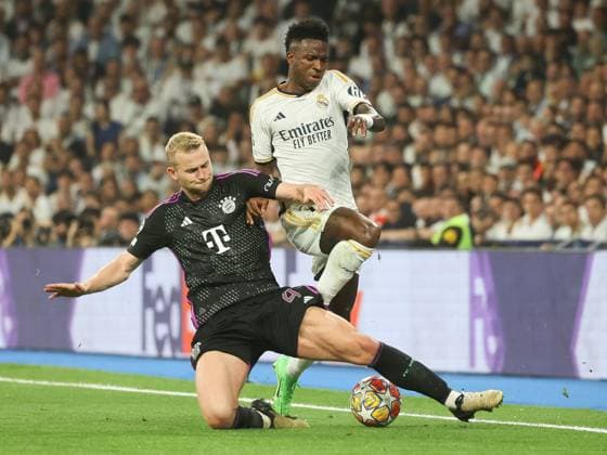 Vinicius Junior Real Madrid 7 , Matthijs de Ligt Bayern Muenchen 4 , Real Madrid vs FC Bayern Muenchen, Champions League, semi-final, second leg, season 2023 24, 8 5 2024, Real Madrid vs FC Bayern Muenchen, Champions League semi-final, second leg, season 2023 24, 8 5 2024, Madrid Copyright: xEibner-Pressefoto joergxNiebergax EP_JNL