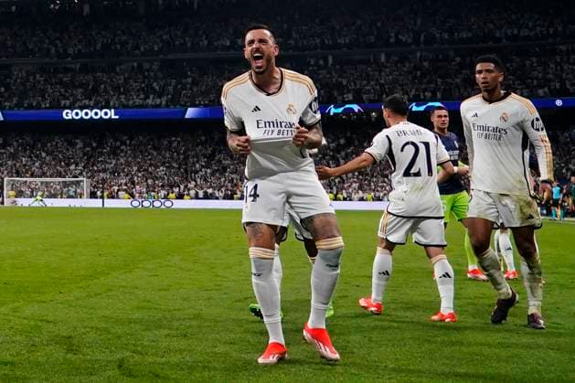 ESP: Real Madrid v FC Bayern Munchen. UEFA Champions League match. Semi-finals Joselu Mato of Real Madrid celebrates his goal during the UEFA Champions League match, Semi-finals, 2nd leg, between Real Madrid and FC Bayern Munchen played at Santiago Bernabeu Stadium on May 8, 2024 in Madrid Spain. kpng Copyright: xSergioxRuizx xPRESSINPHOTOx PS_240508_066