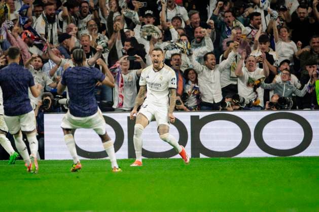 Goal celebration to 1 1 by Joselu 14 Madrid , Real Madrid vs FC Bayern Muenchen, Football, Champions League, Semifinal, 08 05 2024 Madrid Madrid Spain Copyright: xkolbert-press MarcxNiemeyerx