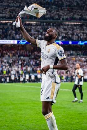 Real Madrid vs FC Bayern Munchen: Semi-final Second Leg - UEFA Champions League 2023 24 MADRID, SPAIN - MAY 8: Antonio Rudiger of Real Madrid seen celebrating the victory at the end of the UEFA Champions League semi-final second leg match between Real Madrid and FC Bayern Munchen at Estadio Santiago Bernabeu on May 8, 2024 in Madrid, Spain. Madrid Estadio Santiago Bernabeu Spain Copyright: xAlbertoxGardinx AGardin_20240508_Football_Champions_Real_Madrid_vs_Bayern_023