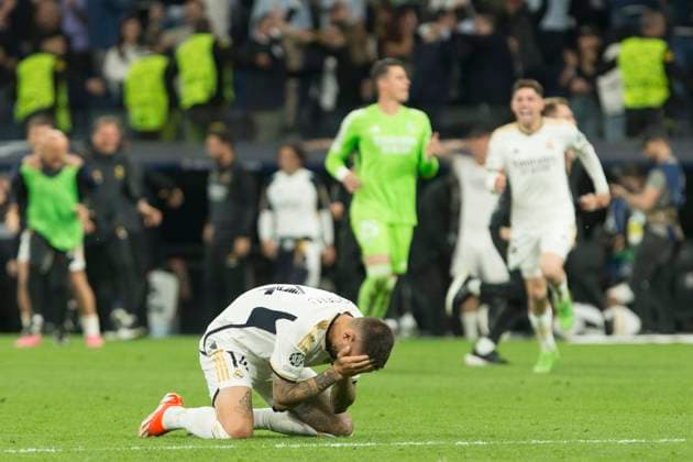 MADRID, SPAIN - MAY 8: Joselu Mato of Real Madrid celebrates a goal during the UEFA CHAMPIONS LEAGUE 2023 24 semi-finals second leg match between Real Madrid and FC Bayern Mnchen at Santiago Bernabeu Stadium. ONLYxEDITORIALxUSAGE  (252553612)