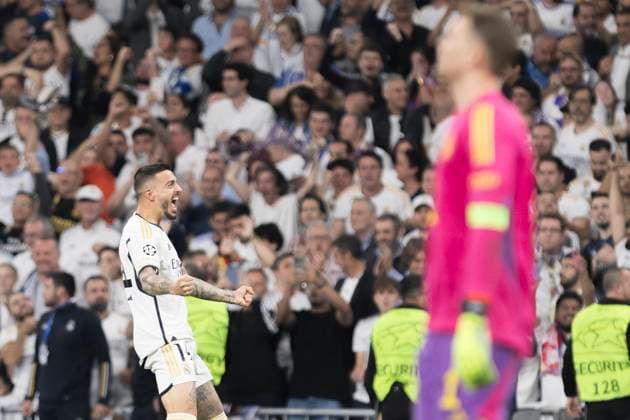 MADRID, SPAIN - MAY 8: Joselu Mato of Real Madrid celebrates a goal during the UEFA CHAMPIONS LEAGUE 2023 24 semi-finals second leg match between Real Madrid and FC Bayern Mnchen at Santiago Bernabeu Stadium. ONLYxEDITORIALxUSAGE  (252553663)