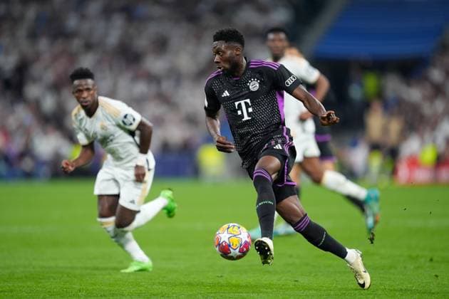 May 8, 2024, Madrid, Madrid, SPAIN: Alphonso Davies of Bayern Munich in action during the UEFA Champions League, Semi Final Second Leg, football match played between Real Madrid and FC Bayern Munich at Santiago Bernabeu stadium on May 08, 2024 in Madrid, Spain. Madrid SPAIN - ZUMAa181 20240508_zaa_a181_072 Copyright: xOscarxJ.xBarrosox