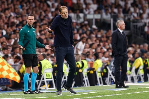 May 8, 2024, Madrid, Madrid, SPAIN: Thomas Tuchel, head coach of Bayern Munich, gestures during the UEFA Champions League, Semi Final Second Leg, football match played between Real Madrid and FC Bayern Munich at Santiago Bernabeu stadium on May 08, 2024 in Madrid, Spain. Madrid SPAIN - ZUMAa181 20240508_zaa_a181_084 Copyright: xIrinaxR.xHipolitox