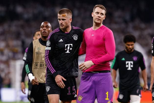 May 8, 2024, Madrid, Madrid, SPAIN: Eric Dier and Manuel Neuer of Bayern Munich lamenting after loosing during the UEFA Champions League, Semi Final Second Leg, football match played between Real Madrid and FC Bayern Munich at Santiago Bernabeu stadium on May 08, 2024 in Madrid, Spain. Madrid SPAIN - ZUMAa181 20240508_zaa_a181_164 Copyright: xIrinaxR.xHipolitox