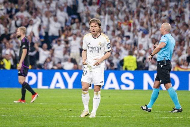 UEFA Champions League football match - Real Madrid vs Bayern Munich MADRID, SPAIN - MAY 8: Luka Modric of Real Madrid seen celebrating a goal during the UEFA Champions League semi-final second leg match between Real Madrid and FC Bayern Munchen at Estadio Santiago Bernabeu on May 8, 2024 in Madrid, Spain. Madrid Spain  Copyright: xIPAxSport ABACAx